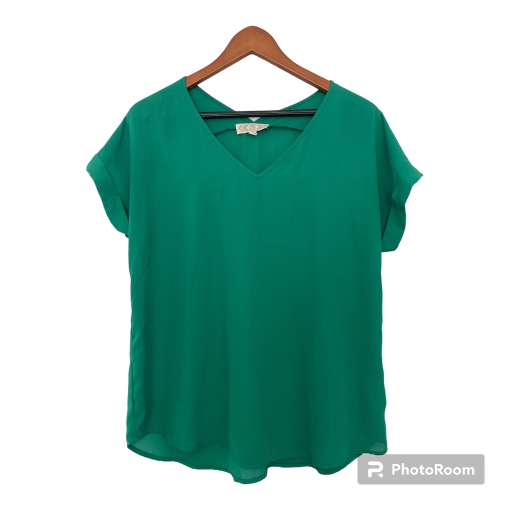 Pink Rose Kelly Green Cuffed Sleeve Top Blouse Size Medium